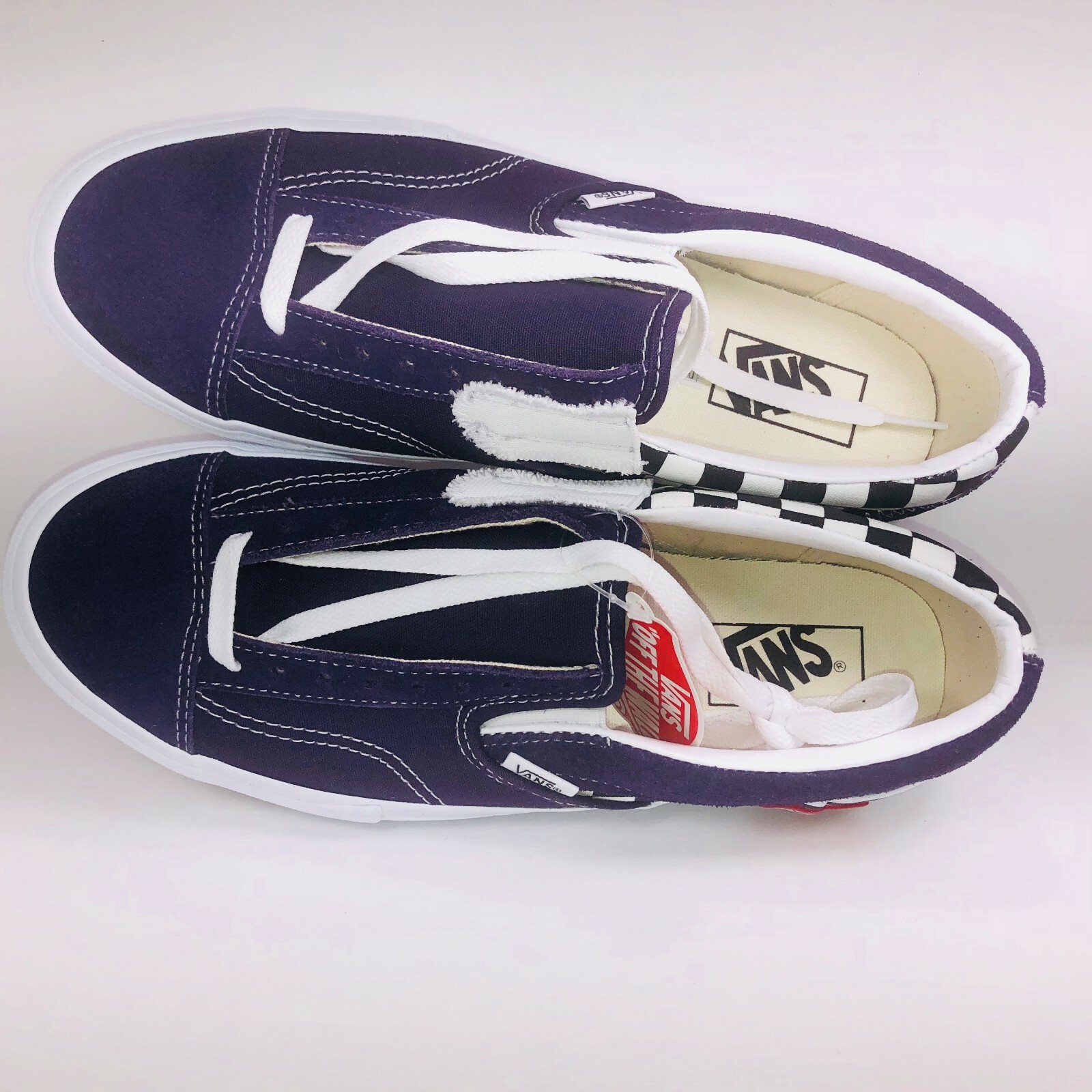 vans slip on purple checkerboard