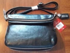 Crossbody Handbag, Designer Black Faux Leather Expandable, Fold Over Flap Purse