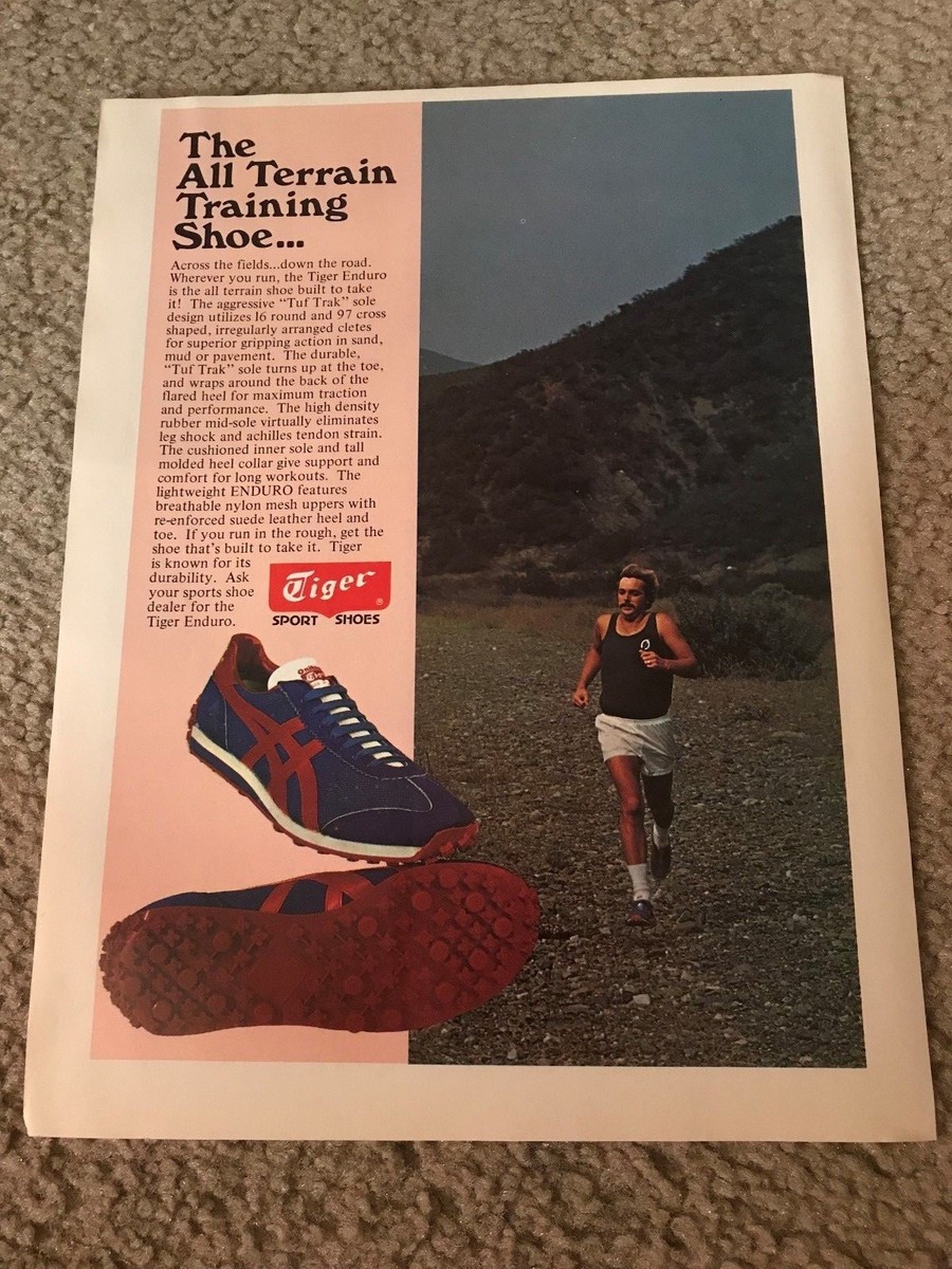 Vintage 1977 ASICS TIGER ENDURO Running Shoes Poster Print Ad