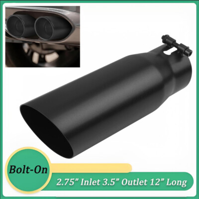 1x/2x 2.75'' Inlet 3.5'' Outlet 12'' Long Exhaust Tip Angle-Cut Powder-Coated Pipe