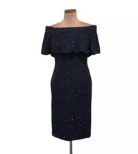 Eliza J Cocktail Dress Size 4 Gray Silver Glitter Ruffle Off Shoulder Sheath
