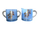 Bartlett Collins Light Blue Milk Glass Vintage Mist Sugar & Creamer Set Gold