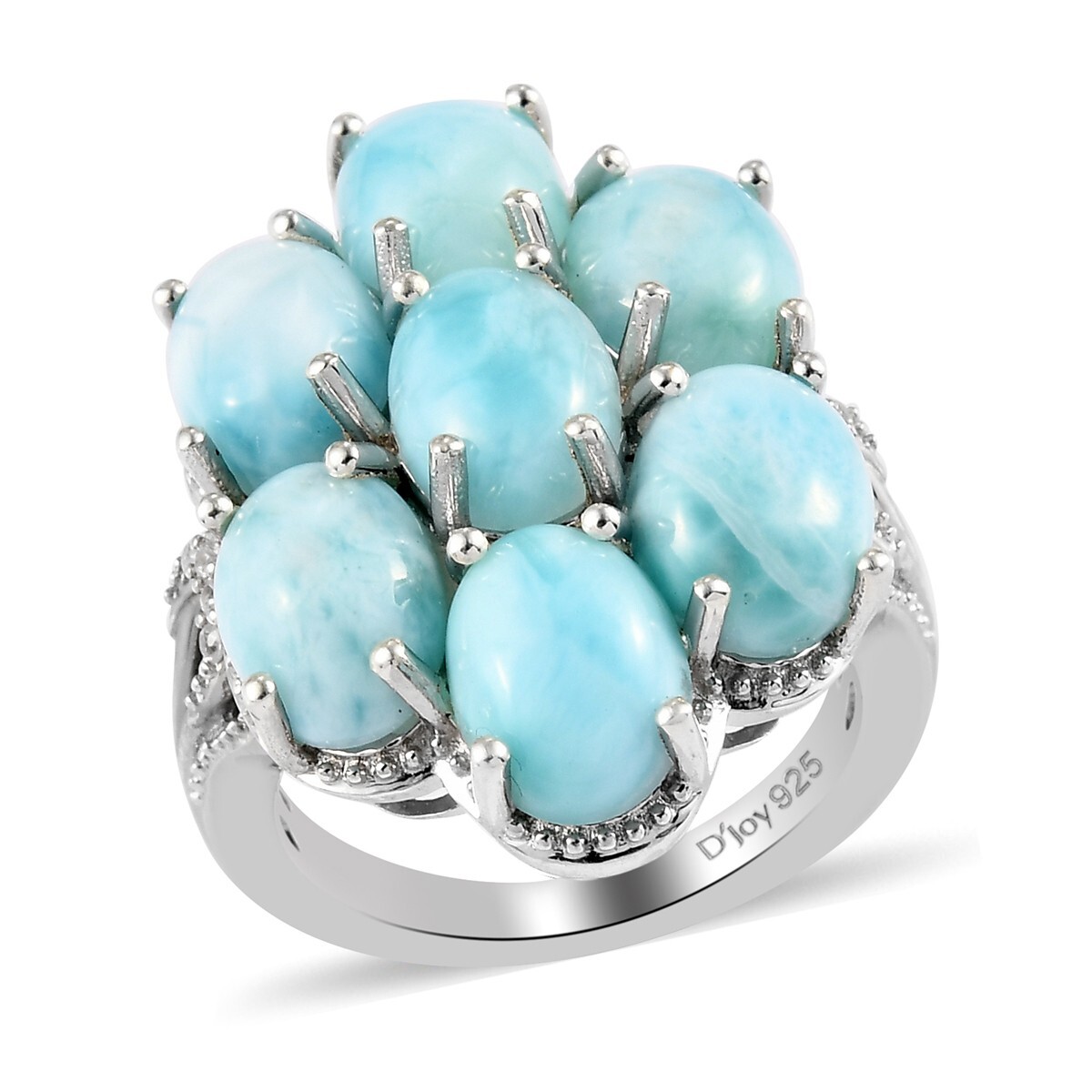 11.00ctw Larimar & Zircon Cluster Ring Platinum Plated Sterling