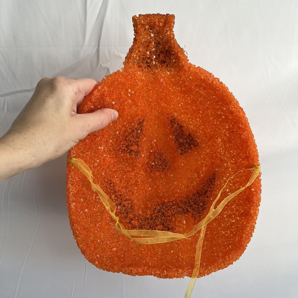 Vintage Melted Plastic Popcorn Pumpkin JackoLantern Porch Light Cover