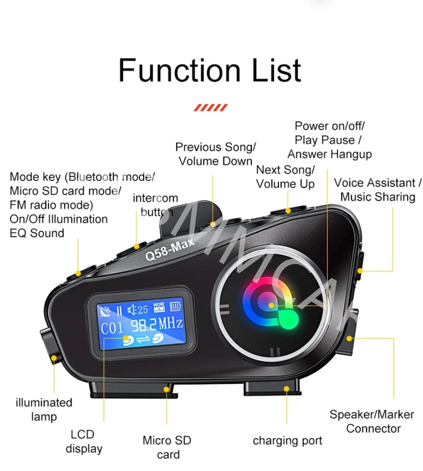 Auriculares Bluetooth para motocicleta Casco Intercomunicador Auriculares Pantalla LCD Radio FM 2PC Foto 2 de 4