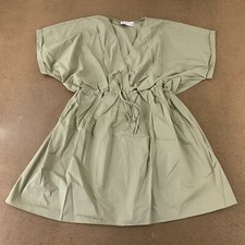 ASOS Women's Size 4 Sage Green Cotton Short Sleeve V Neck Mini Smock Dress New