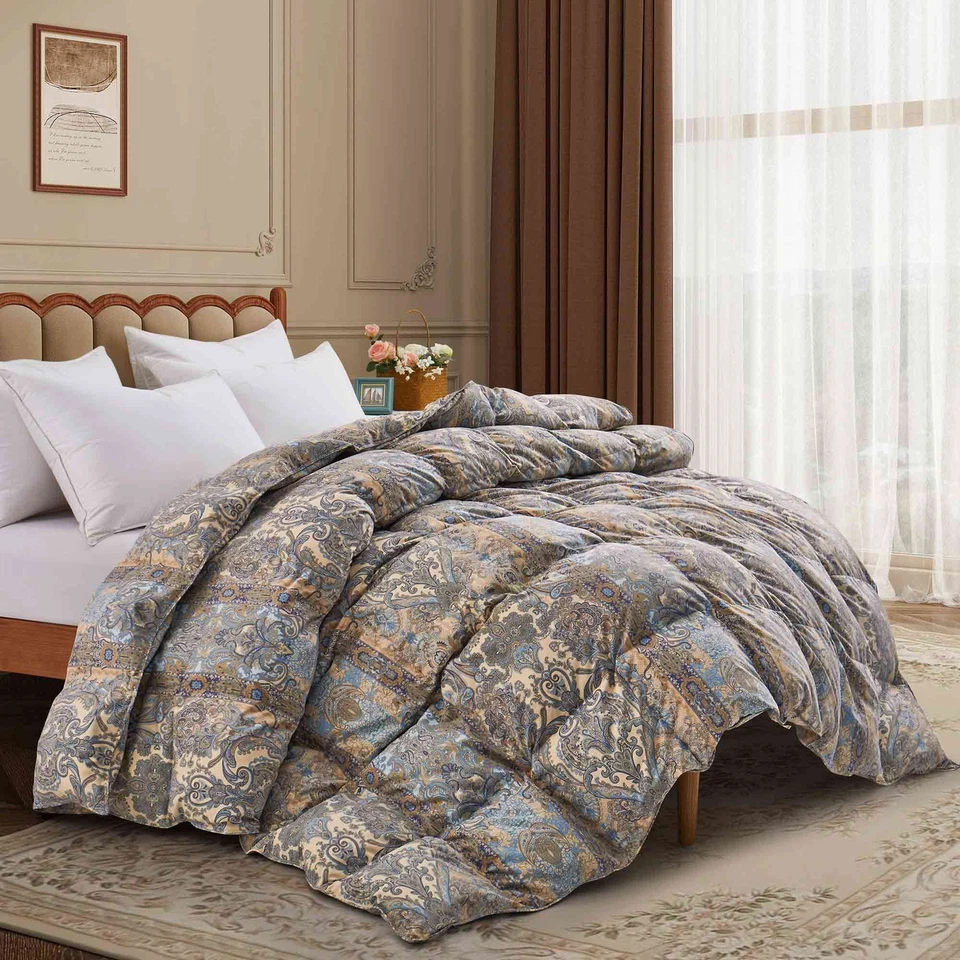 Cozy Oversized Boho Paisley Flower Print Down Comforter, King Queen Bed Blanket - Image 2 of 4
