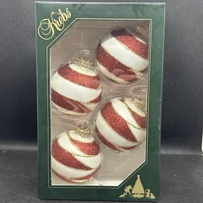 Christmas By Krebs Glass Classic White Velvet 2 5/8” Ball With Crescents