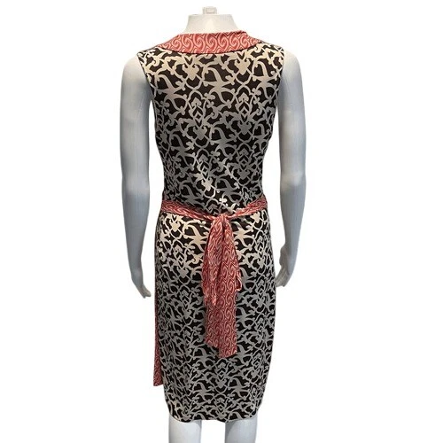 Diane von Furstenberg Black & Red Sleeveless Wrap Dress Lightweight Cotton Blend - Image 4 of 4