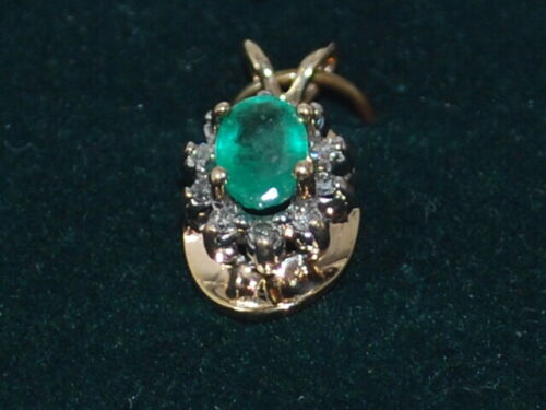 14k Yellow Gold Pendant With A Solitaire Emerald (May Birthstone) And Diamonds - Picture 1 of 4
