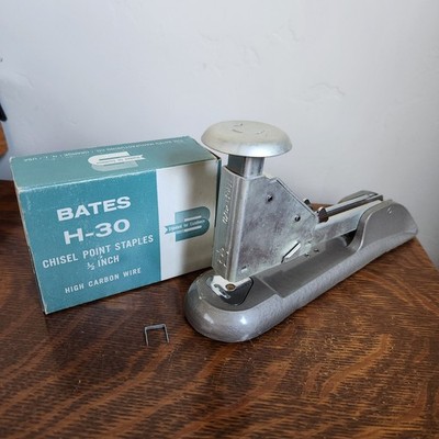 Vintage Bates H-30 Industrial Heavy Duty Office Desk Stapler with box of Staples