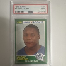 Score 1989 Barry Sanders #257 Rookie RC Football Card Detroit Lions PSA 9. rookie card picture