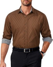 Men's Solid,Plaid Button Down Dress Shirt Long Sleeve Collared Neck Regular Fit