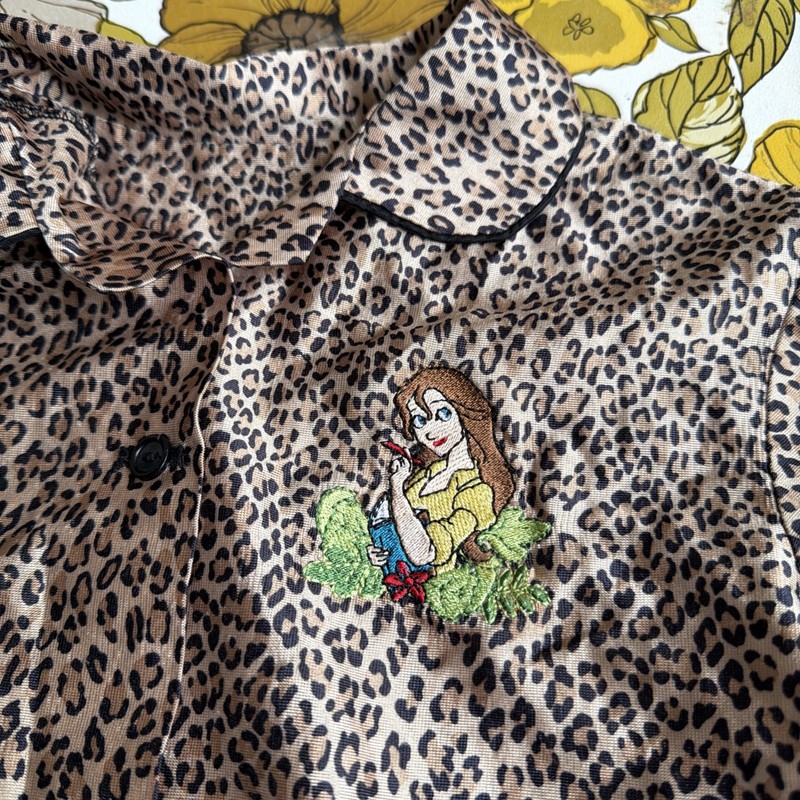 Vintage Disney Tarzan Jane Porter Leopard Print Pajama Top Embroidered Rare