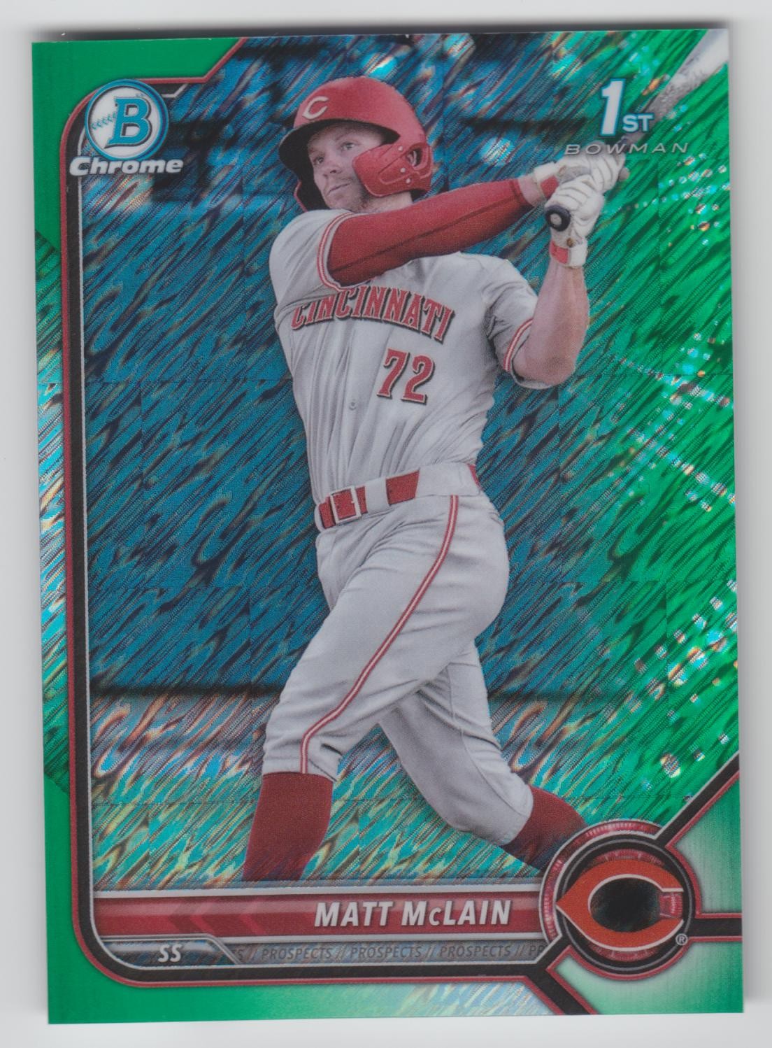 2022 Bowman Chrome #BCP-245 Matt McLain Prospects Green Shimmer Refractor #/99