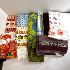 Vintage Terrycloth Towel Lot Floral Striped Kitchen Bath Linens Cotton Retro 70s