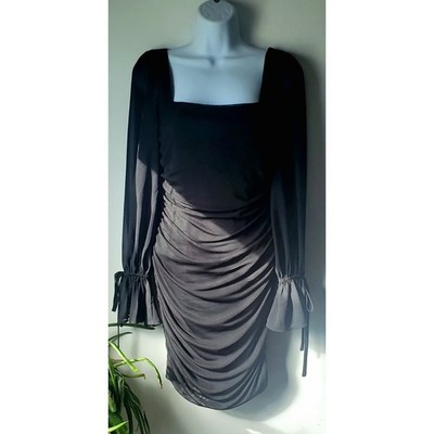 Womens Black Ruched Sheer Sleeve Mini Dress Size Medium  Goth Whimsygoth Sexy