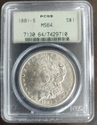 1881-S Morgan Silver Dollar PCGS Graded MS64 OGH