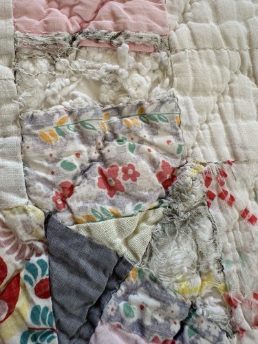 Antique 20’s Patchwork Quilt Hand Quilted Log Cabin Crazy Raw Cotton 60x75” - Picture 20 of 24