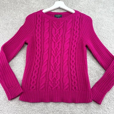 Ralph Lauren Sweater Womens XS Petite Pink Cotton Cable Knit Cottage Cabincore
