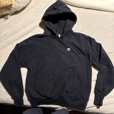 Champion Reverse Weave Hoodie Black Pullover Logo Sweatshirt Vtg 1990's Mens M