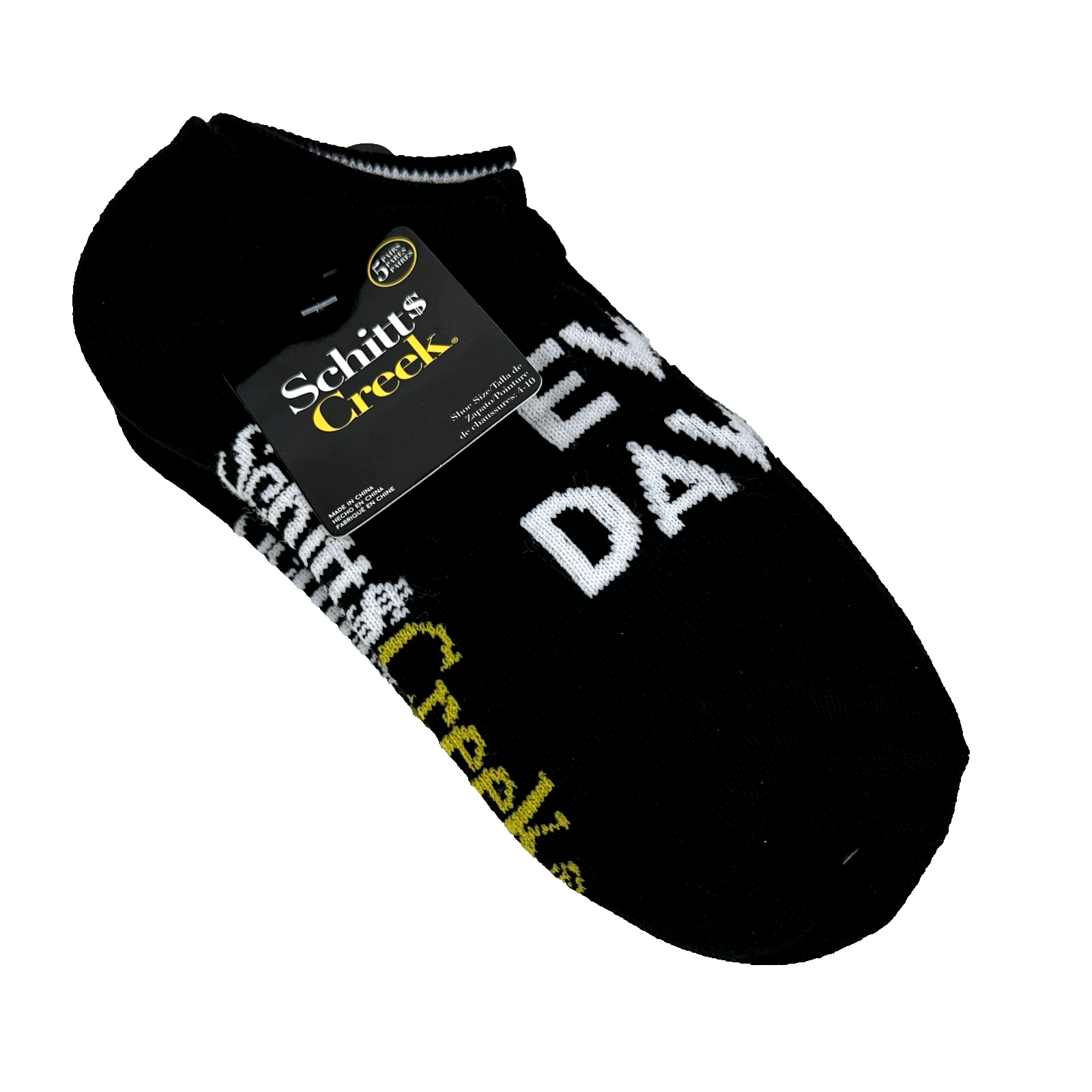 Centric Adult 5 Pk Black White Polyester No Show Schitt's Creek Sock Set Sz 4-10