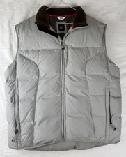 VTG Y2K GAP Mens Down Puffer Vest Solid Gray Sherpa Collar Full Zip Insulated L