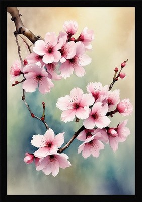 Serene Cherry Blossom Branch Framed Wall Art Poster Canvas Print Picture