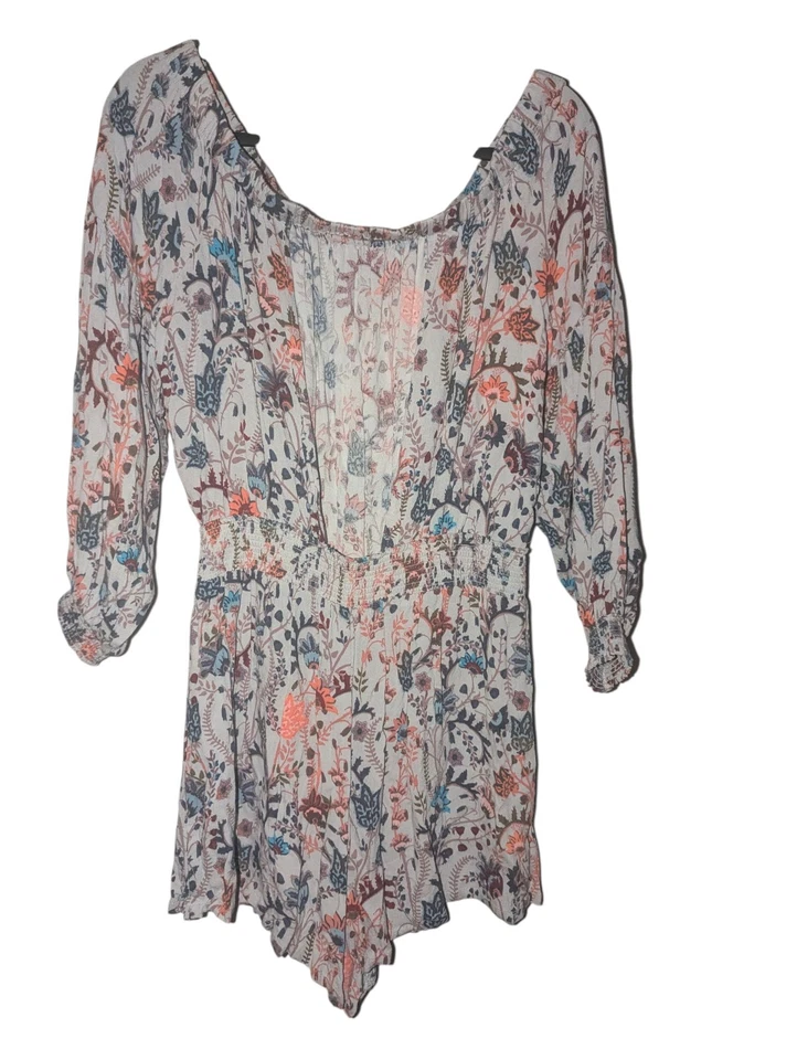 Mameluco Free People Pretty & Free Gris Floral Manga Larga Hombro Descubierto Grande Foto 4 de 4