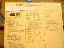 1967 Pontiac  V8. 428-376 HP.    Standards/Adjustments Card