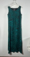 Vintage Carole Little Women’s Teal Black Paisley Sleeveless Maxi Dress Size 10