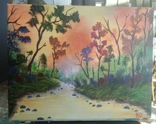 Oil Painting- Woodland Stream 11"x14" Canvas Original Signed Beautiful!