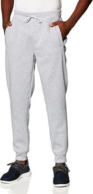 WT02 Mens Active Basic Fleece Joggers, Relaxed and X-Large, Heather Grey 