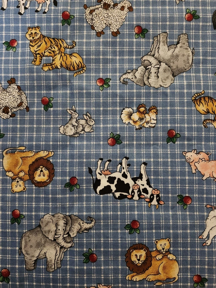 Cranston VIP Print Cotton Fabric Farm Zoo Animals 44" x 42" Country Blue Plaid - Image 2 of 4