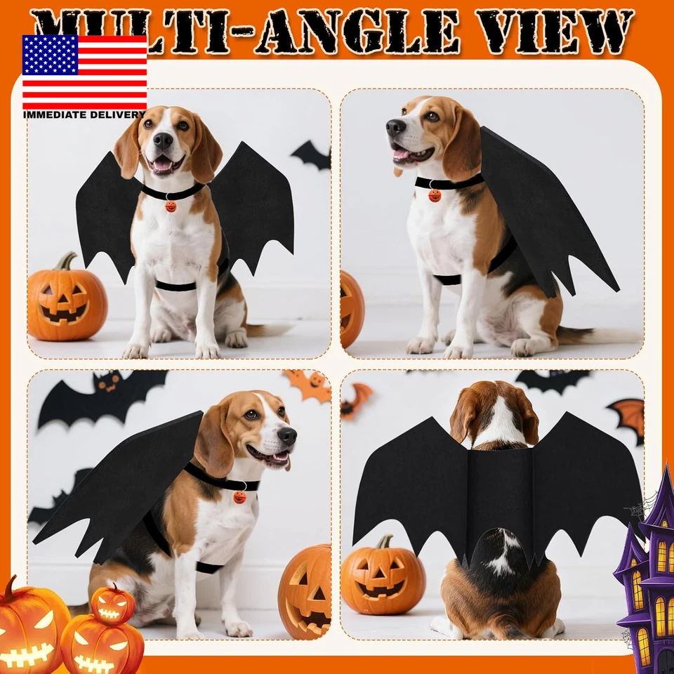 Disfraces de Halloween para perros medianos, alas de murciélago de perro con campana de calabaza salón de mascotas Foto 2 de 4