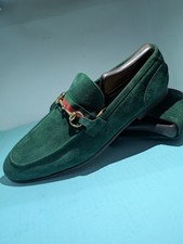 GUCCI Web Gold Horsebit Green Suede Loafer 322500 9