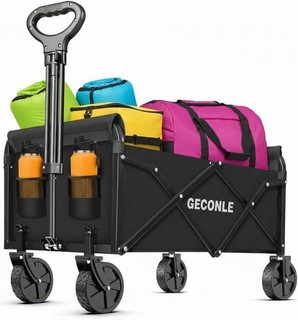 Ergonomic Folding Trolley Cart Large Capacity Black 4 Wheels