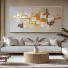 Handpainted Abstract Golden Oil Painting On Canvas Nordic Style Wall Art Picture