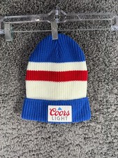 Coors Light Cuff Beanie Unisex White Blue Striped 100 Acrylic Knit Winter Hat