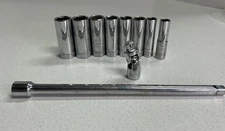 Evercraft 8 PC Metric Deep Socket Set 9.5” Chromium Vanadium Extension Swivel