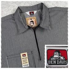 Ben Davis Work Shirt Men 2XL Black Stripe New Half Zip Short Sleeve Hickory