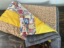 Vtg Quilt Coverlet Blanket Throw Floral Yellow Cottage Core 77.5x57 Beautiful