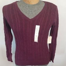 NWT St. John's Bay Women's Burgundy Cable Knit V-Neck Sweater Multiple Sizes 32