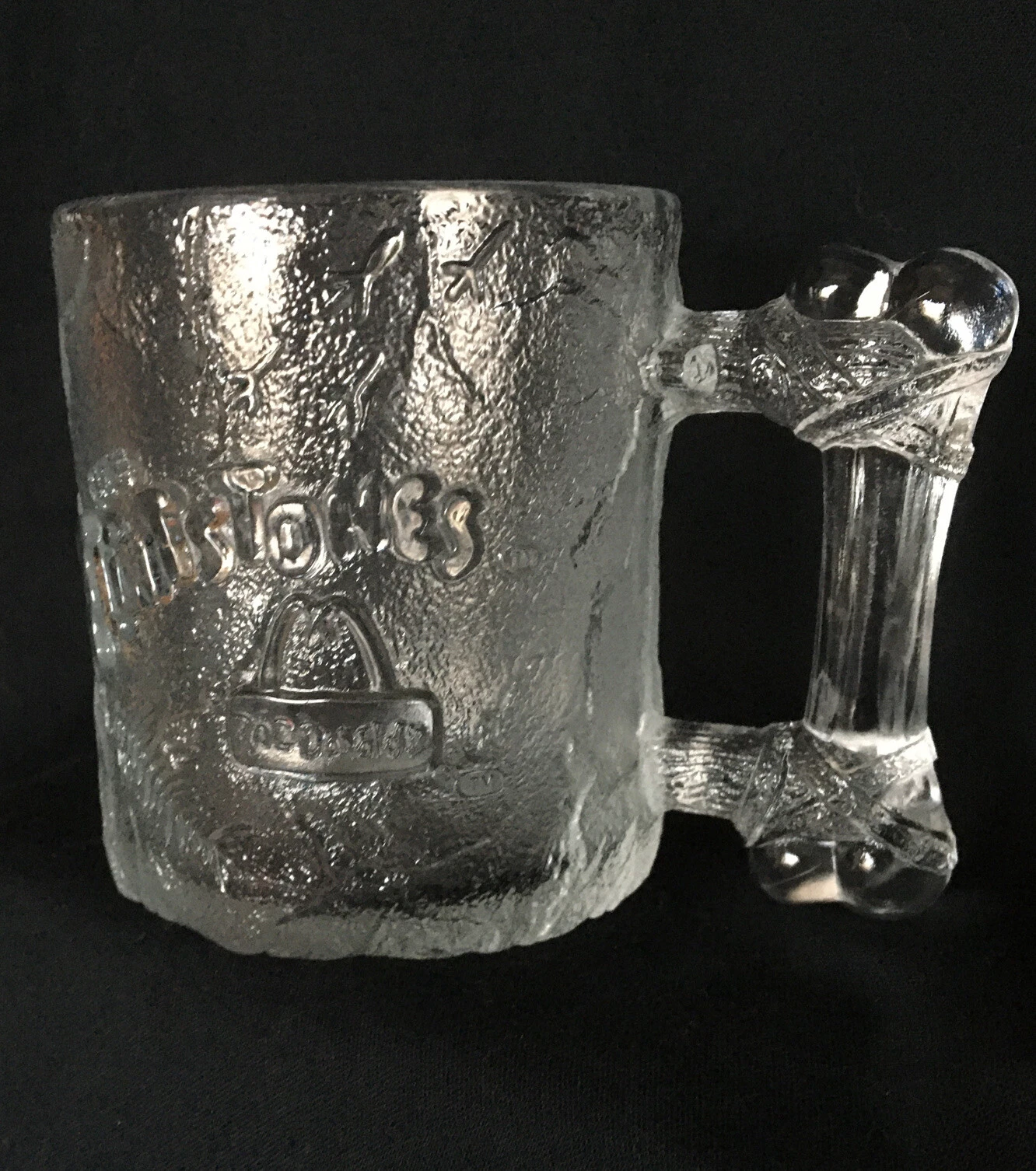 The Flintstones Clear Glass Coffee Mug 1993 Pre Dawn Roc Donalds MADE IN USA