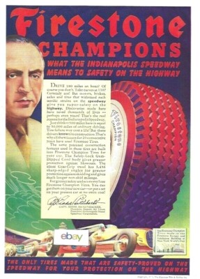 EASTERN AIRLINES 1939 EDDIE RICKENBACKER PRESIDENT INDIANAPOLIS 500 FIRESTONE AD