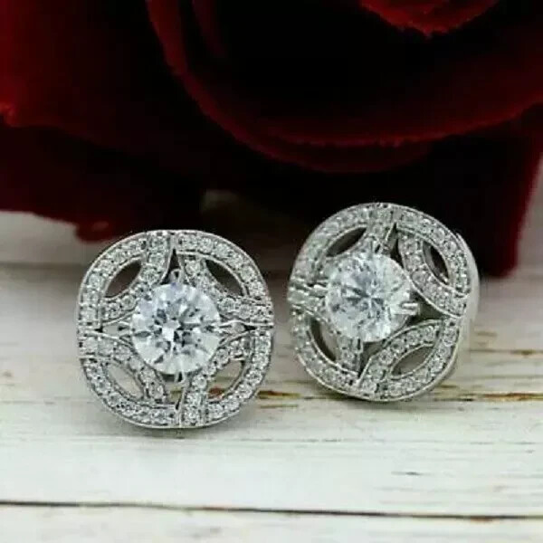 Women's 2Ct Moissanite Cluster Stud Earrings in 14K White Gold