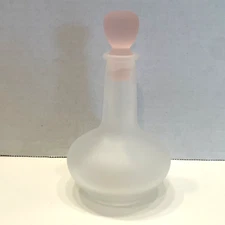 Vintage Frosted Glass Perfume Bottle White w/Pink Stopper Crowning Touch