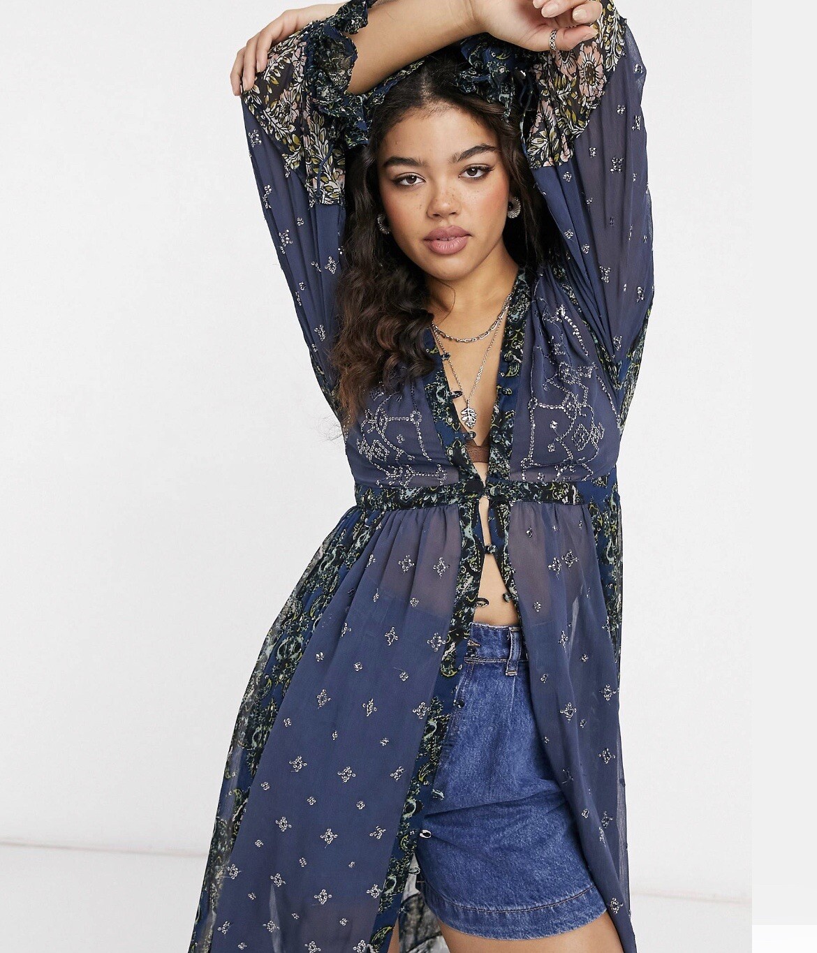 Free people “Samira” embellished ethnic duster maxi top  RRP £198 image 3