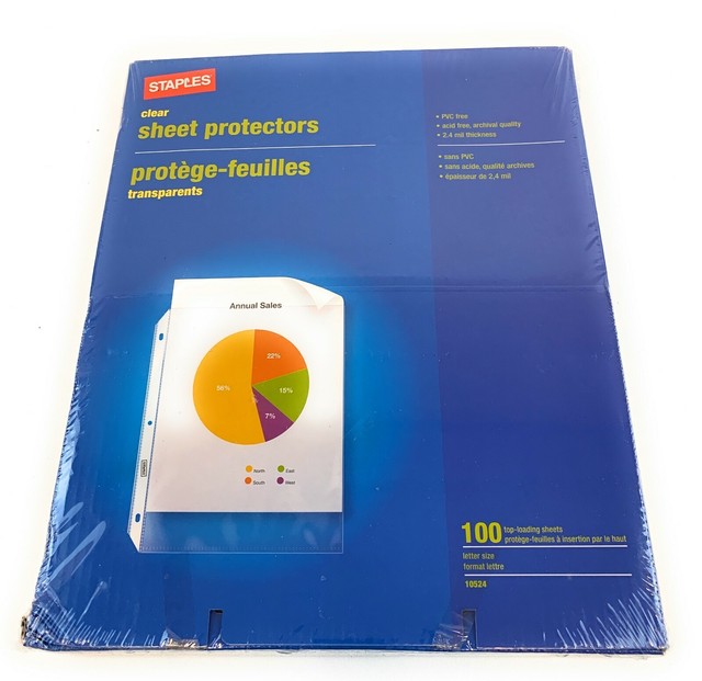 100 Staples Sheet Protectors 10524 Clear Covers 3 Ring Top Loading For