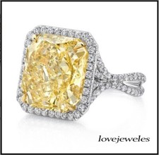 Real Yellow Citrine 4CT Cushion Cut Engagement Halo Ring 14K 2-Tone Gold Finish